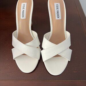 Steve Madden LEATHER White Stiletto Sandals